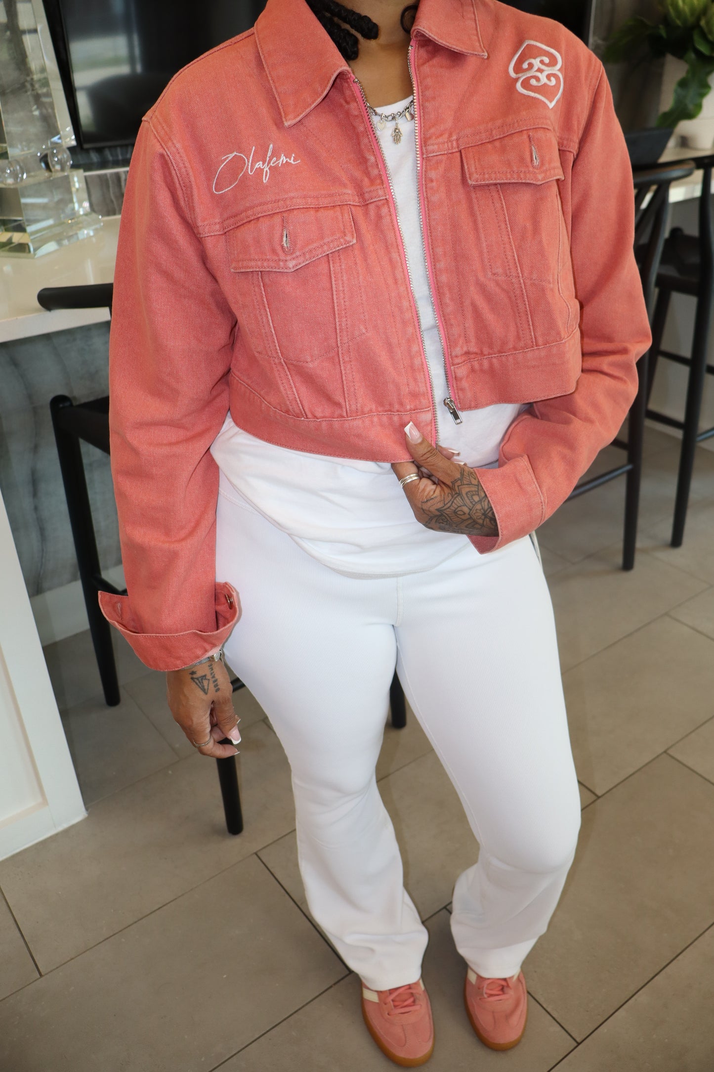 Women’s Pink Cropped Denim Jacket