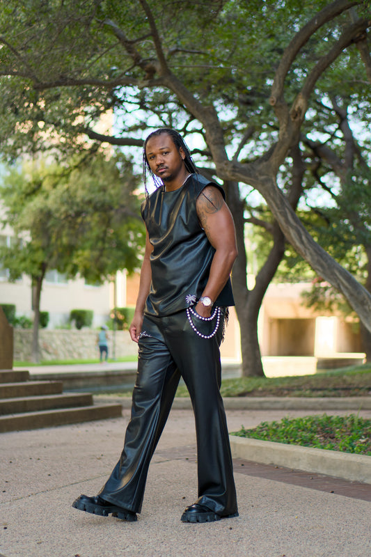 Black Flared Leather Pants