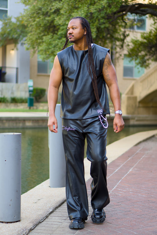 Black Flared Leather Pants