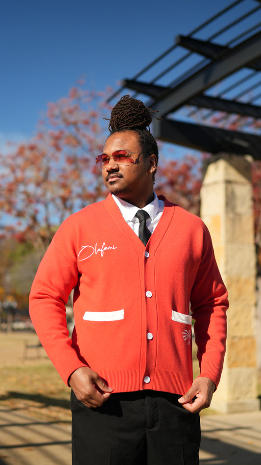 Red and White Cardigan Sweater