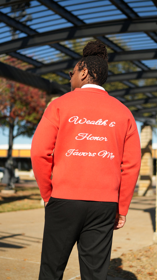 Red and White Cardigan Sweater
