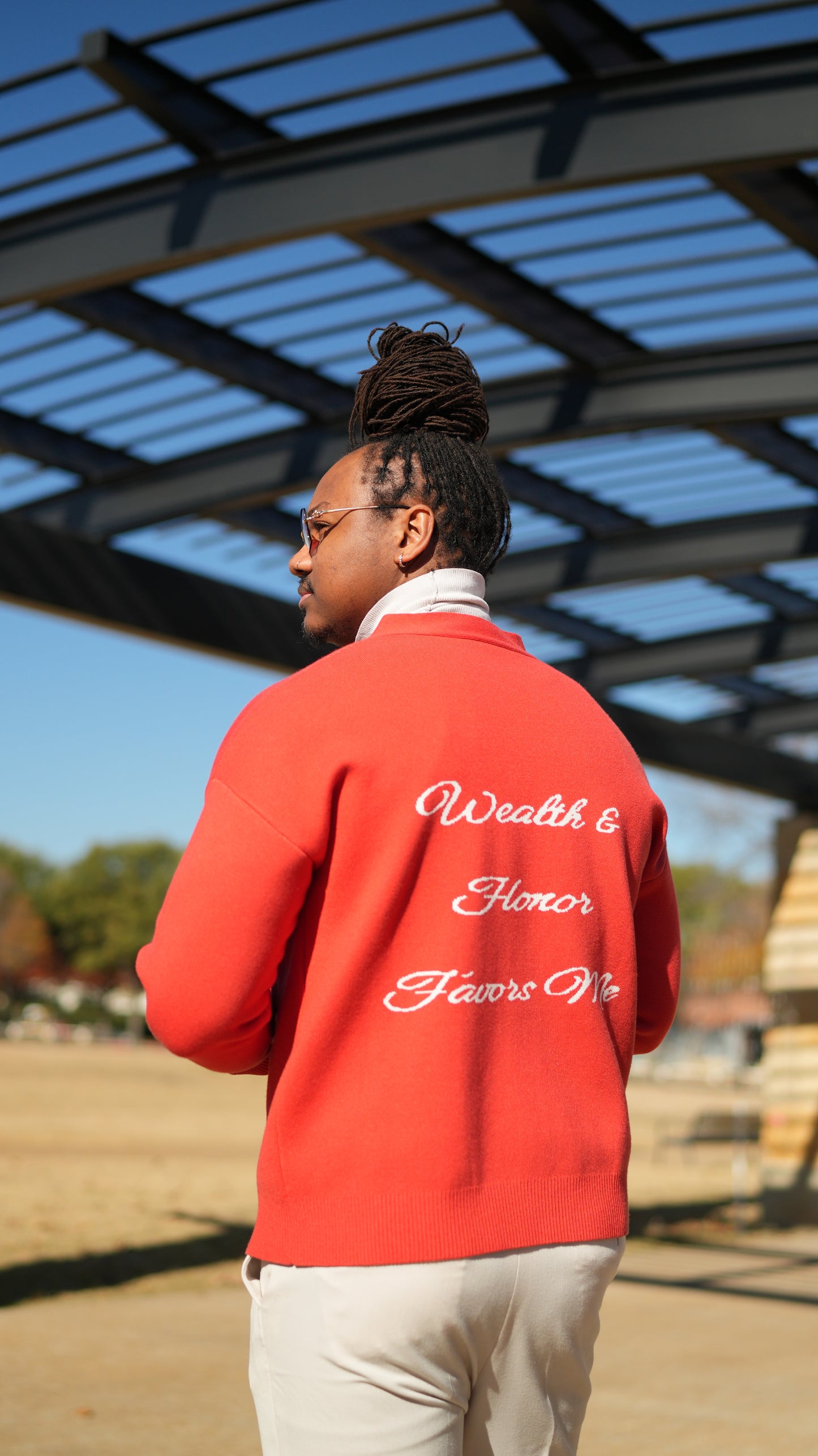 Red and White Cardigan Sweater