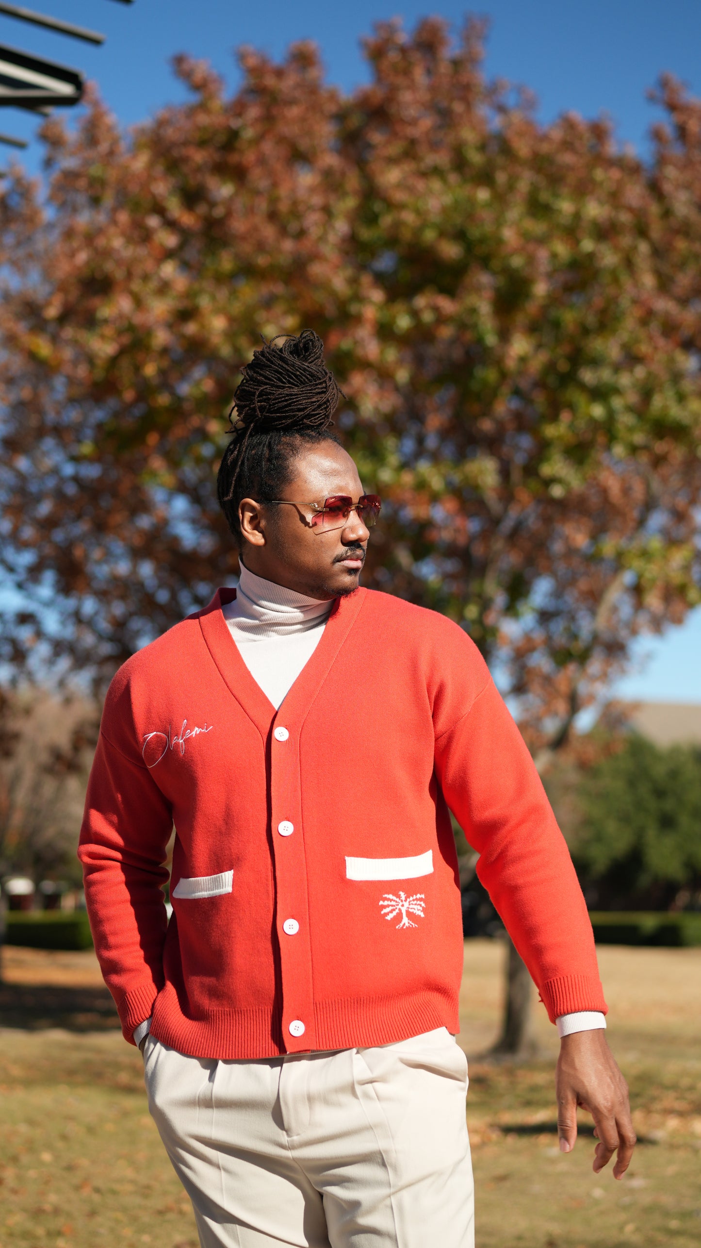 Red and White Cardigan Sweater