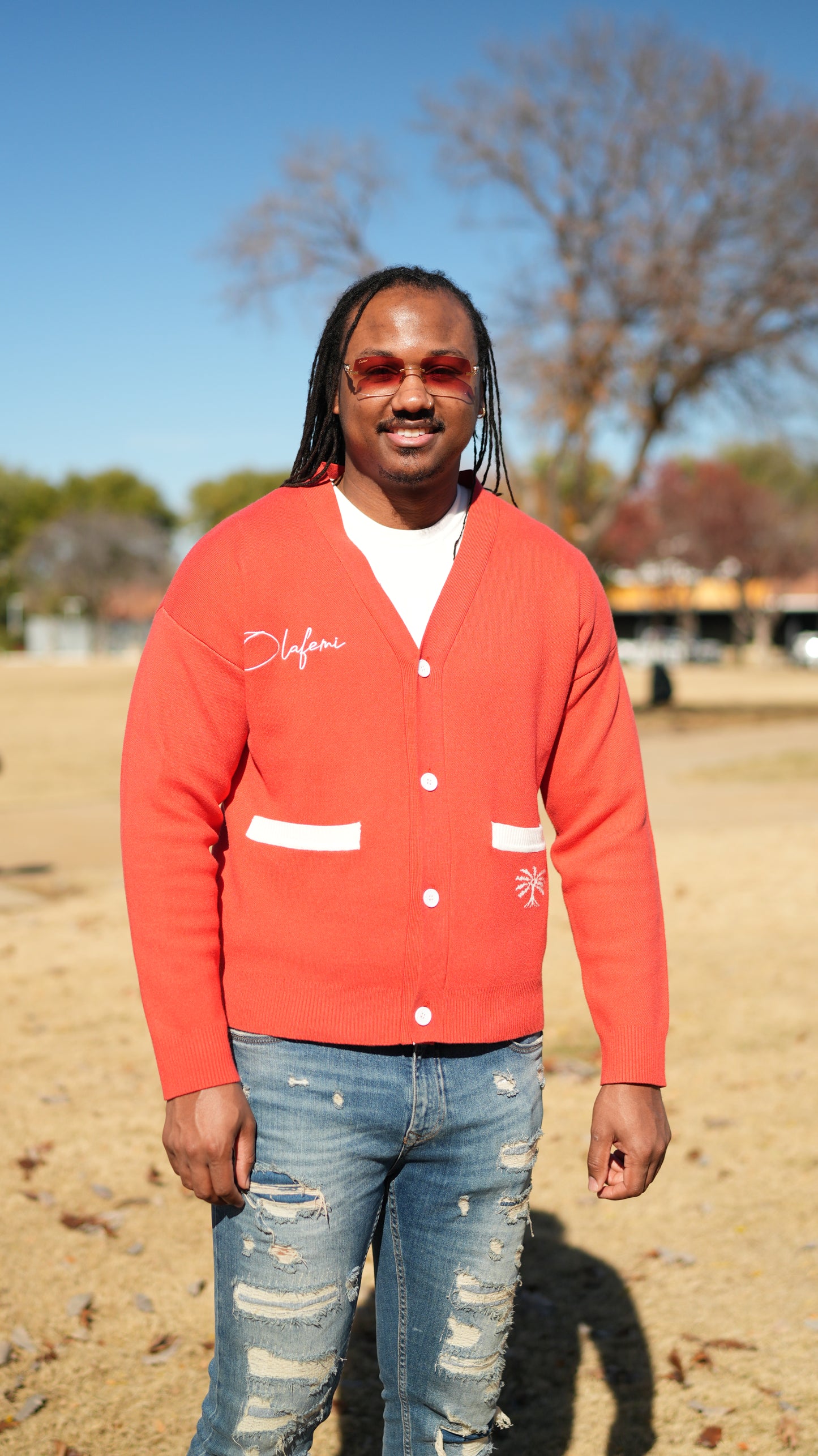 Red and White Cardigan Sweater