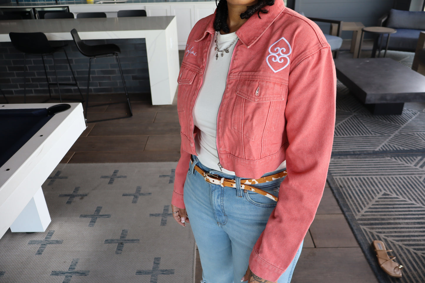 Women’s Pink Cropped Denim Jacket