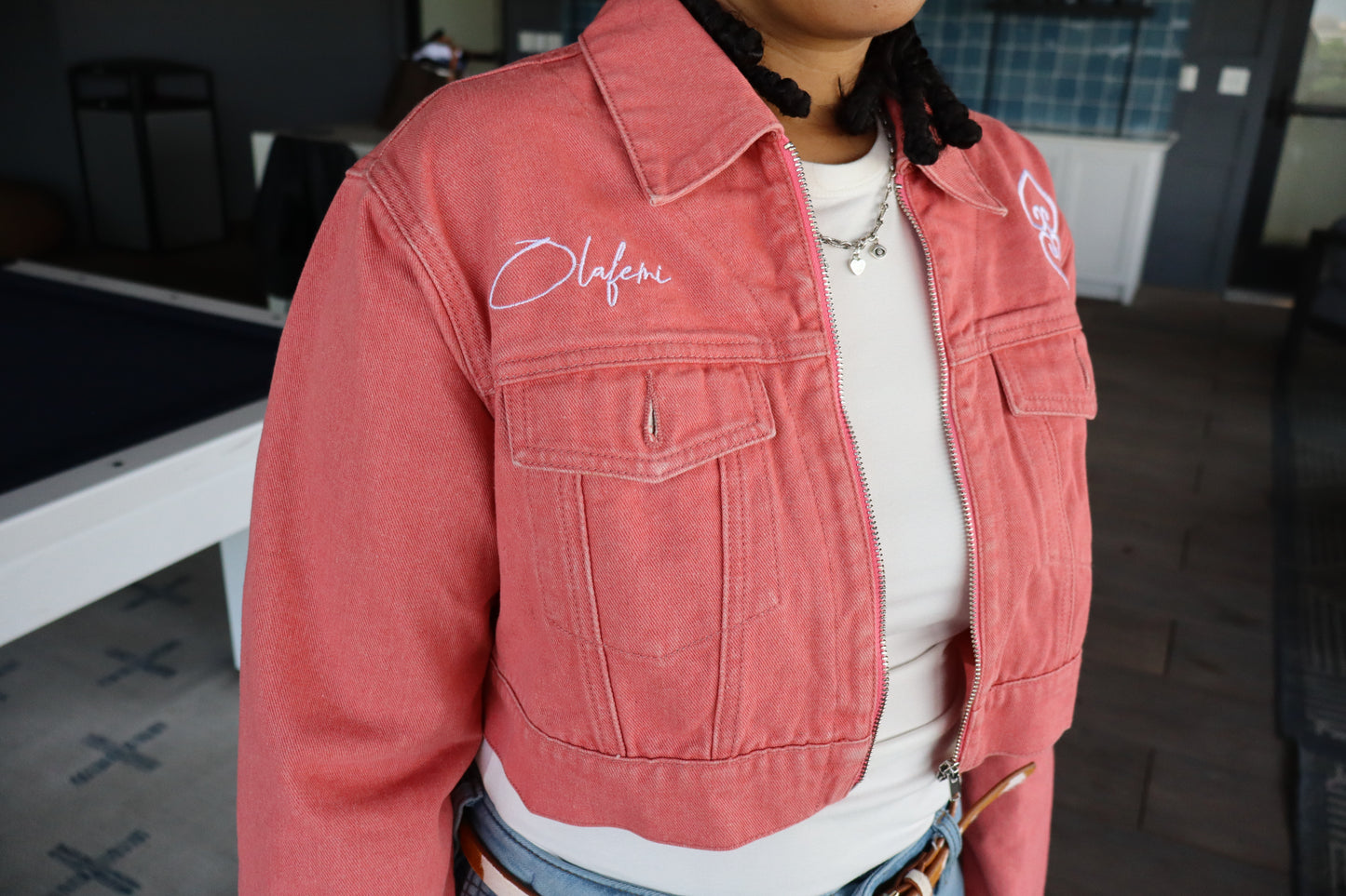 Women’s Pink Cropped Denim Jacket