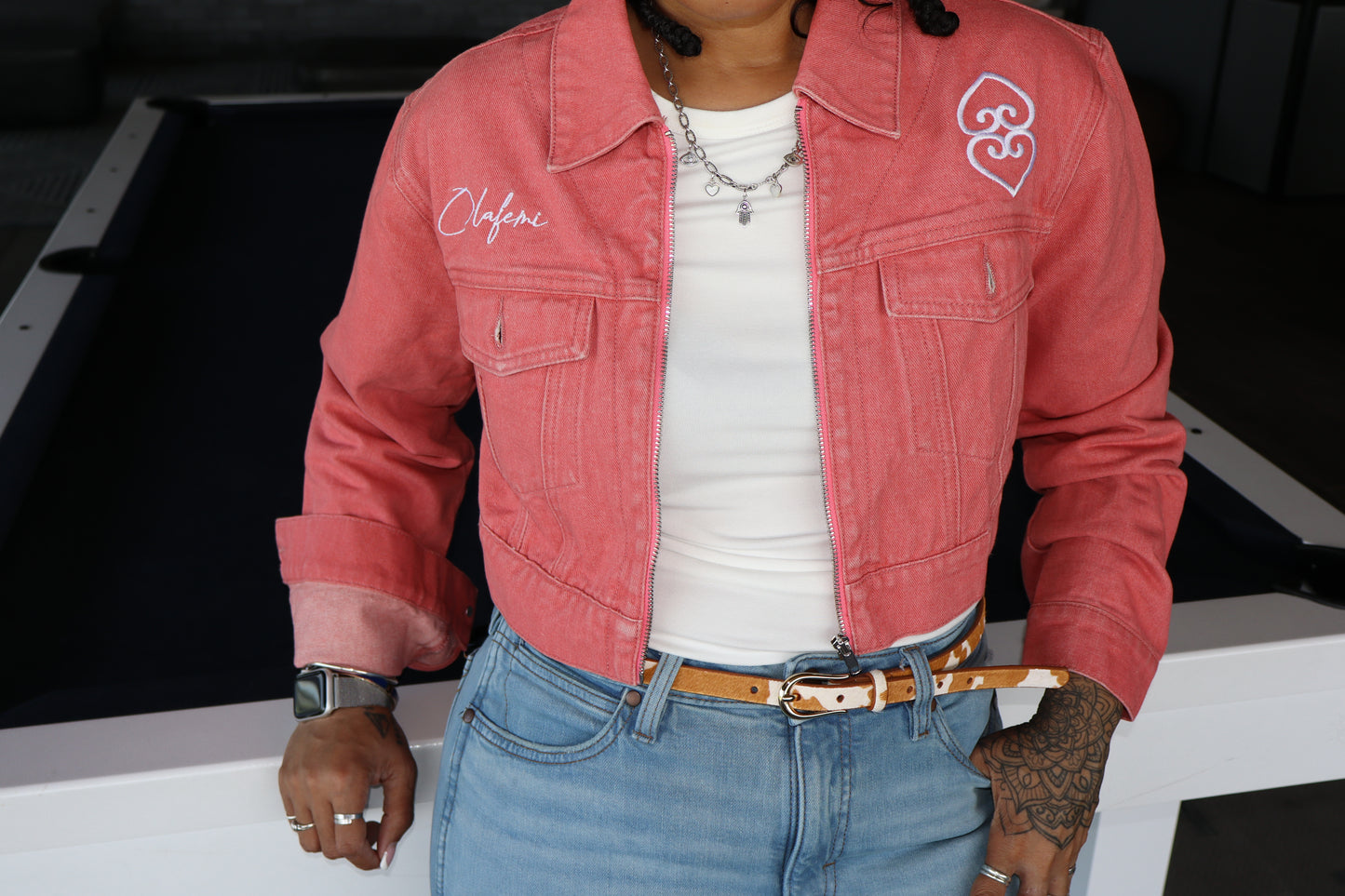 Women’s Pink Cropped Denim Jacket