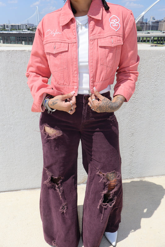Women’s Pink Cropped Denim Jacket